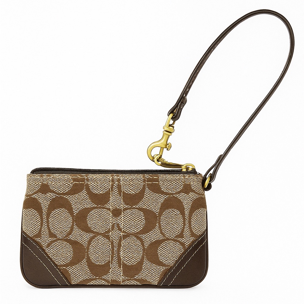 Coach Signature Jacquard Wristlet – Brown & Tan Monogram